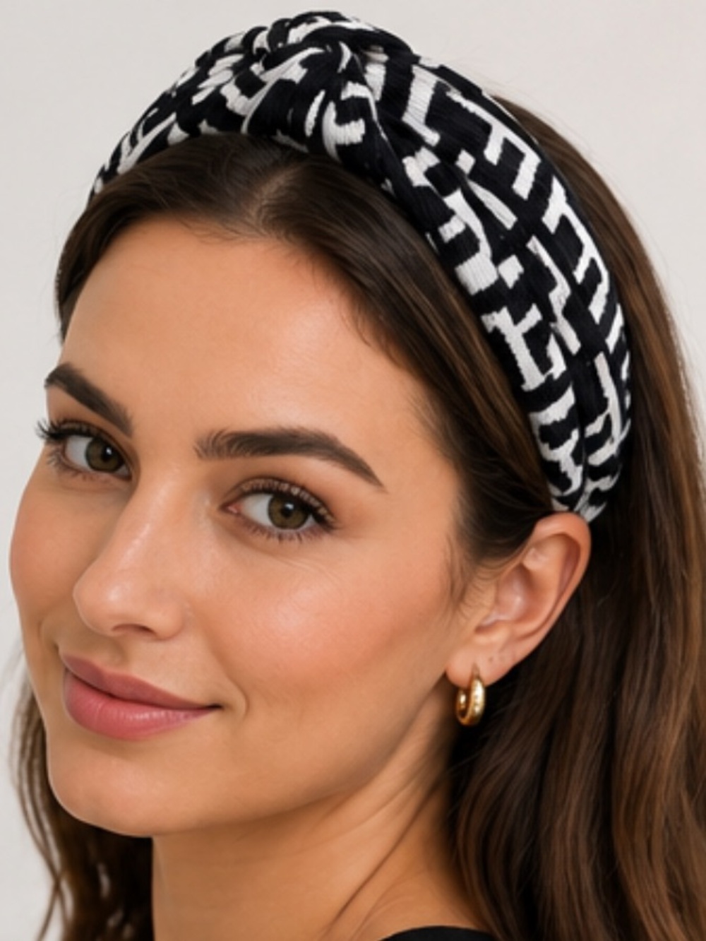 Black White Geometric Knotted Headband Hair Accessory